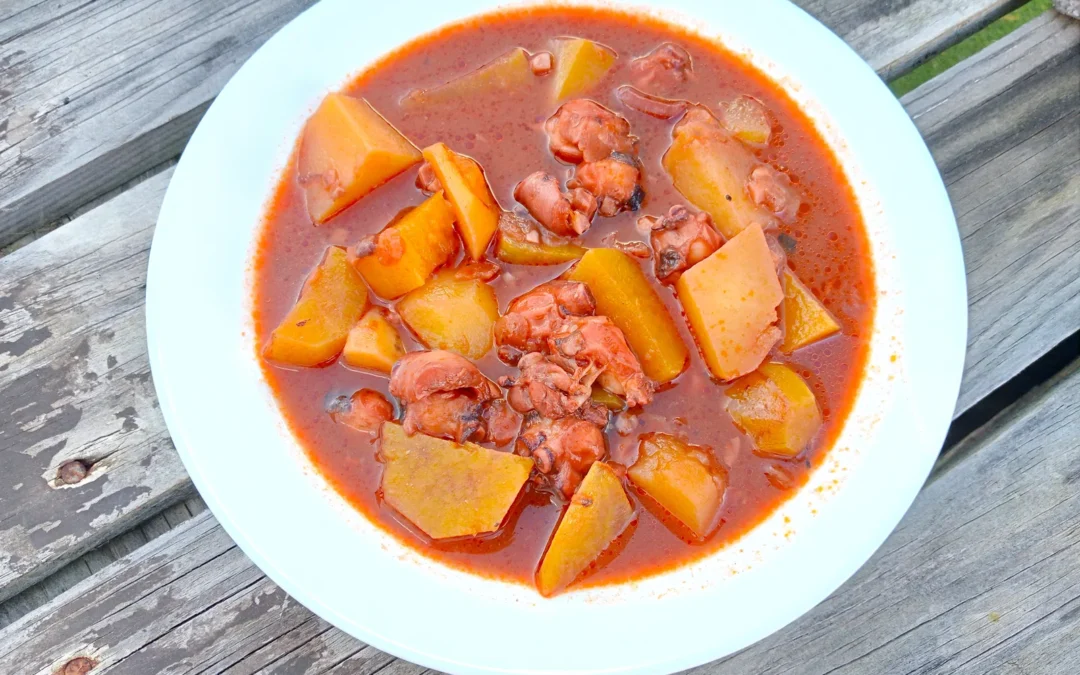 Receita de polvo guisado/ estufado com batata doce